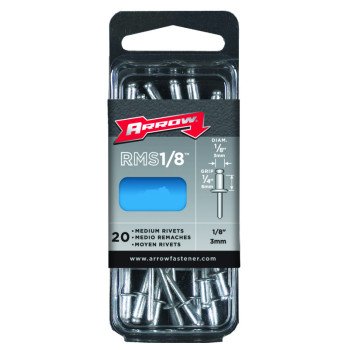 Arrow RMST1/8 Pop Rivet, Medium, 1/4 in L, Stainless Steel, 20/PK