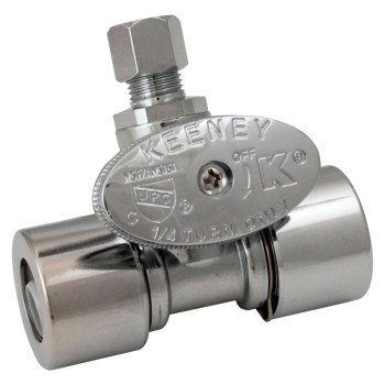 Plumb Pak K2801PCPO In-Line Valve, 1/2 x 1/2 x 1/4 in Connection, Brass Body