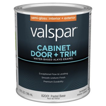 Valspar 8200 028.0082001.008 Cabinet, Door and Trim Paint Enamel, Water Base, Semi-Gloss Sheen, Pastel Base, 5 gal