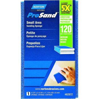 Norton ProSand 82072 Sanding Sponge, 4-1/2 in L, 2-11/16 in W, 120 Grit, Fine, Aluminum Oxide Abrasive