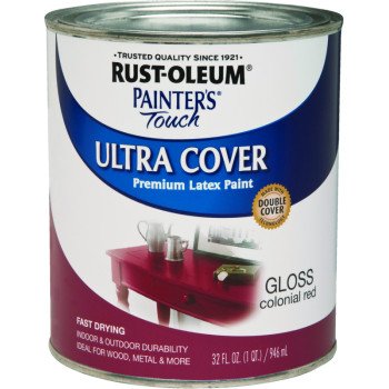 Rust-Oleum 1964502 Enamel Paint, Water, Gloss, Colonial Red, 1 qt, Can, 120 sq-ft Coverage Area