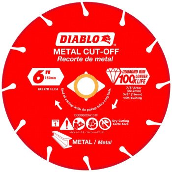 Diablo DDD060DIA101F Cut-Off Blade, 6 in Dia, 5/8, 7/8 in Arbor, Continuous Rim