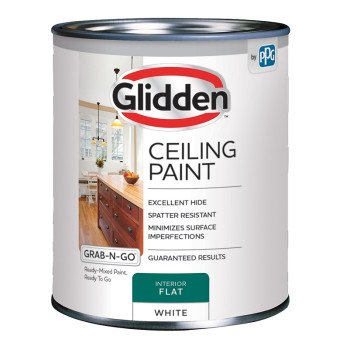 Glidden Grab-N-Go 2070T/04 Ceiling Paint, Flat, White, 1 qt, Resists: Spatter, Latex Base