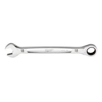 Milwaukee 45-96-9318 Ratcheting Combination Wrench, Metric, 18 mm Head, 9.55 in L, 12-Point, Steel, Chrome