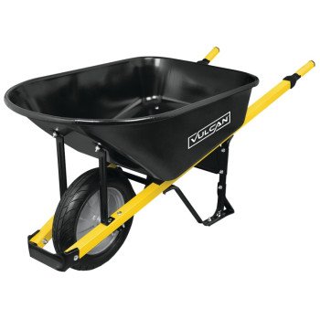 Vulcan 34472 Contractor Wheelbarrow, 6 cu-ft Volume, Steel Tray, 1-Wheel, Flat Free Wheel, 16 in Wheel