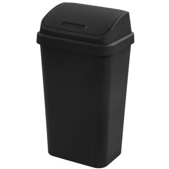 Sterilite 10899004 Wastebasket, 13 gal Capacity, Plastic, Black, Swing-Top Lid Closure