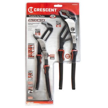 Crescent Z2 Auto-Bite Series RTABCGSET2 Tongue and Groove Plier Set, 2-Piece, Alloy Steel, Black/Rawhide, Polished