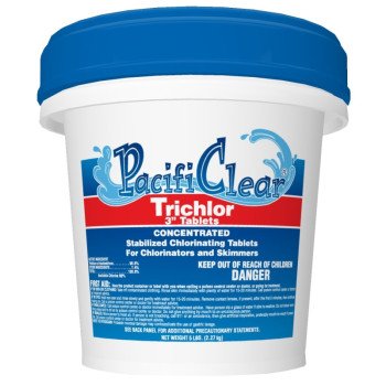 PacifiClear F008005040PC Trichlor Chlorine Sanitizer, 5 oz Pail, Tablet