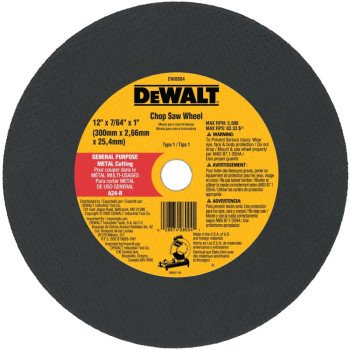 DEWALT DW8004 Cutting Wheel, 12 in Dia, 7/64 in Thick, 1 in Arbor, Coarse, Aluminum Oxide Abrasive