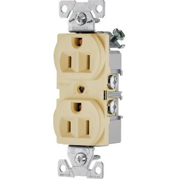 Eaton BR15V-SP Duplex Receptacle, 2-Pole, 15 A, 125 V, Back, Side Wiring, NEMA: 5-15R, Ivory