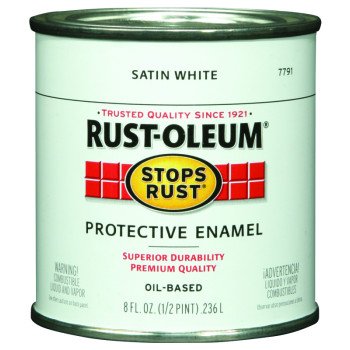 Rust-Oleum Stops Rust 7791730 Enamel Paint, Oil, Satin, White, 0.5 pt, Can