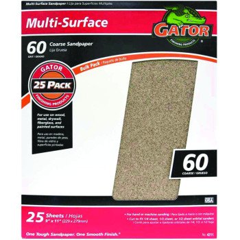 Gator 3266 Sanding Sheet, 11 in L, 9 in W, 60 Grit, Coarse, Aluminum Oxide Abrasive