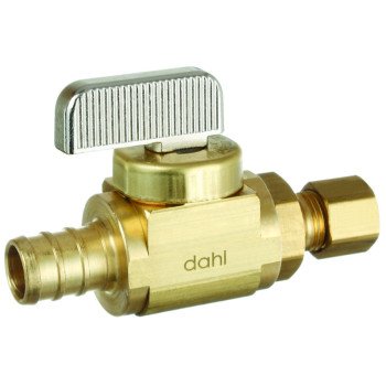 Dahl mini-ball 521-PX3-30-BAG Stop Valve, 1/2 x 1/4 in Connection, Crimp x Compression, 250 psi Pressure, Brass Body