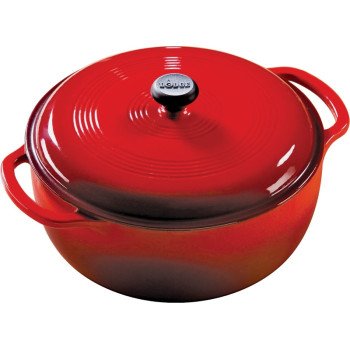 Lodge EC6D43 Dutch Oven, 6 qt Capacity, Iron, Red, Loop Handle