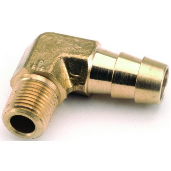 Anderson Metals 129E Series 757020-0604 Hose Elbow, 3/8 in, Barb, 1/4 in, MPT, Brass