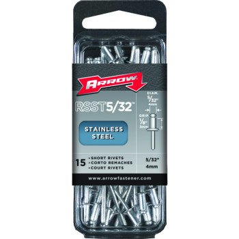 Arrow RSST5/32 Pop Rivet, Short, 1/8 in L, Stainless Steel