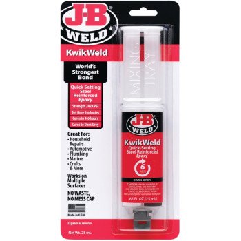 J-B Weld 50176 Epoxy Adhesive, Dark Gray, Solid, 25 mL, Syringe