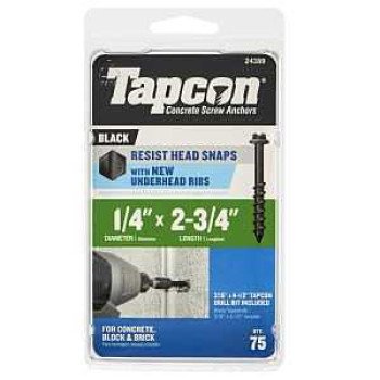 Tapcon 24389 Concrete Screw Anchor, 1/4 in Dia, 2-3/4 in L, Steel, Climaseal