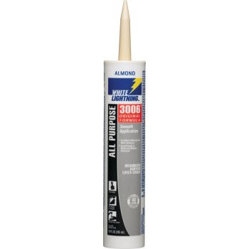 WHITE LIGHTNING W12002010 Adhesive Caulk, Almond, 5 to 7 days Curing, 40 deg F, 10 fl-oz Cartridge