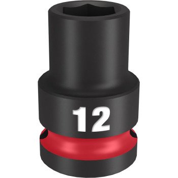 Milwaukee SHOCKWAVE Impact Duty Series 49-66-6244 Shallow Impact Socket, 12 mm Socket, 1/2 in Drive, Square Drive