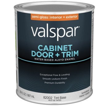 Valspar 8200 028.0082002.005 Cabinet, Door and Trim Paint Enamel, Water Base, Semi-Gloss Sheen, Tint Base, 1 qt