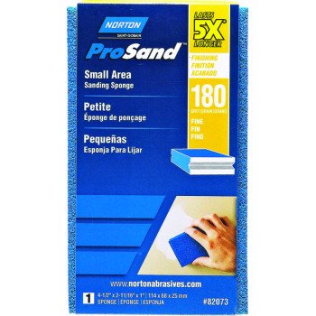 Norton ProSand 82073 Sanding Sponge, 4-1/2 in L, 2-11/16 in W, 180 Grit, Very Fine, Aluminum Oxide Abrasive