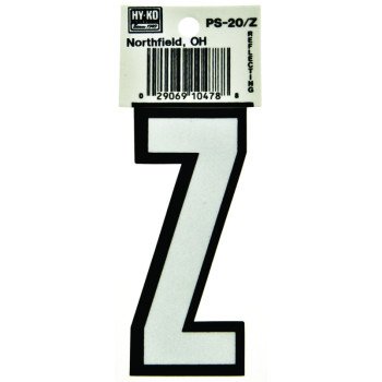 Hy-Ko PS-20/Z Reflective Letter, Character: Z, 3-1/4 in H Character, Black/White Character, Vinyl