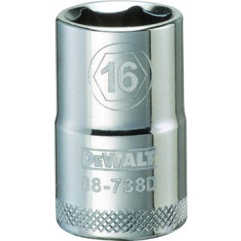 DEWALT DWMT88738OSP Drive Socket, 16 mm Socket, 1/2 in Drive, 6-Point, Vanadium Steel, Polished Chrome