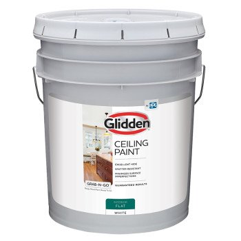 Glidden Grab-N-Go 2070T/05 Ceiling Paint, Flat, White, 5 gal, Resists: Alkali, Chemical, Spatter, Latex Base