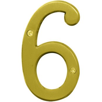 Hy-Ko Prestige Series BR-43BB/6 House Number, Character: 6, 4 in H Character, Brass Character, Brass