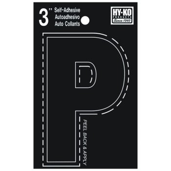 Hy-Ko 30400 Series 30426 Die-Cut Letter, Character: P, 3 in H Character, Black Character, Vinyl