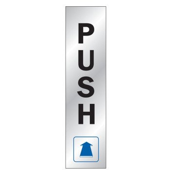 Hy-Ko 499 Sign, Push, Silver Background, Vinyl, 2 x 8 in Dimensions