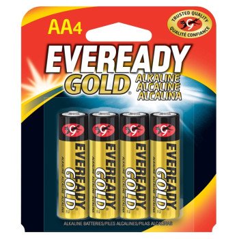 Eveready A91 A91BP-4 Battery, 1.5 V Battery, 2700 mAh, AA Battery, Alkaline, Manganese Dioxide, Zinc