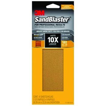 3M SandBlaster Series 11180-G-6 Sandpaper, 9 in L, 3-2/3 in W, 180 Grit, Medium, Synthetic Mineral Abrasive