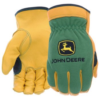 John Deere JD00008-L Driver Gloves Men's, L, Reinforced Thumb, Shirred Elastic Cuff, Deerskin Leather/Spandex