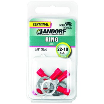 Jandorf 60976 Ring Terminal, 22 to 18 AWG Wire, 3/8 in Stud, Vinyl Insulation, Copper Contact, Red