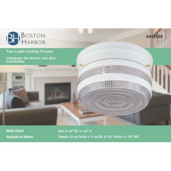 Boston Harbor F14WH02-8002CL3L Two Light Ceiling Fixture, 120 V, 60 W, 2-Lamp, A19 or CFL Lamp, White Fixture