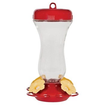 Perky-Pet 131TF Bird Feeder, 16 oz, 4-Port/Perch, Glass/Plastic, Red, 9-3/4 in H