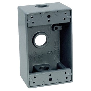 Teddico/Bwf 1503-1 Outlet Box, 1-Gang, 3-Knockout, 3-1/2 in, Metal, Gray, Powder-Coated