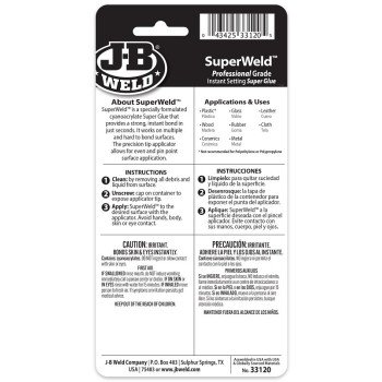 J-B Weld 33120 Super Glue, Liquid, Clear, 20 g, Bottle