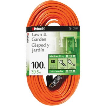 Woods 0724 Extension Cord, 16 AWG Cable, 100 ft L, 10 A, 125 VAC, Orange