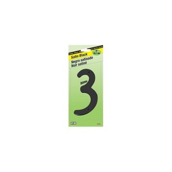 Hy-Ko BK-40/3 House Number, Character: 3, 4 in H Character, Black Character, Zinc