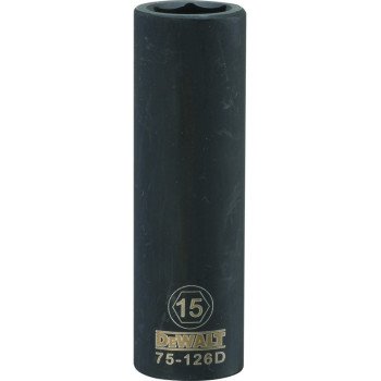 DEWALT DWMT75126OSP Deep Impact Socket, 15 mm Socket, 1/2 in Drive, 6-Point, Steel, Black Oxide