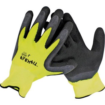 Boss Tactile Grip Series B31282-S Coated Gloves, S, Knit Wrist Cuff, Latex Coating, Polyester, Black/Hi-Viz Yellow