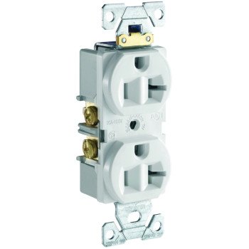 Eaton Cooper Wiring CR20W Duplex Receptacle, 2 -Pole, 20 A, 125 V, Side Wiring, NEMA: 5-20R, White