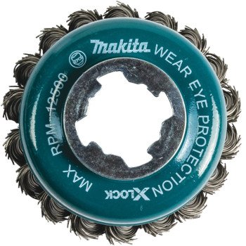 Makita X-LOCK D-72621 Wire Cup Brush, 3-1/8 in Dia, Knot Bristle, 0.02 in Dia Bristle, Carbon Steel Bristle