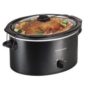 Hamilton Beach 33256 Portable Slow Cooker, 5 qt Capacity, 120 V, 250 W, Knob Control, Stoneware, Black