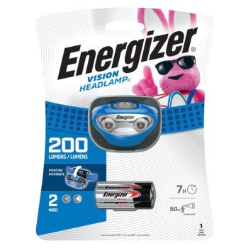 Energizer HDA32E Headlamp, AAA Battery, LED Lamp, 200 Lumens, 50 m High, 25 m Low Beam Distance, 7 hr Run Time