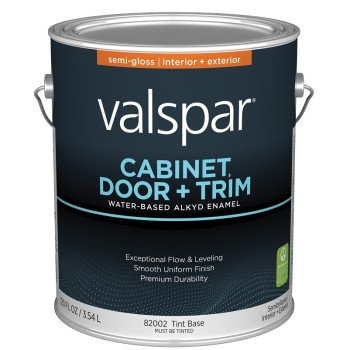 Valspar 8200 028.0082002.007 Cabinet, Door and Trim Paint Enamel, Water Base, Semi-Gloss Sheen, Tint Base, 1 gal