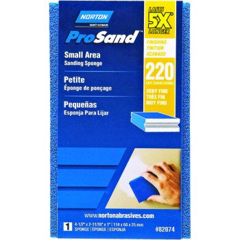 Norton ProSand 82074 Sanding Sponge, 4-1/2 in L, 2-11/16 in W, 220 Grit, Extra Fine, Aluminum Oxide Abrasive